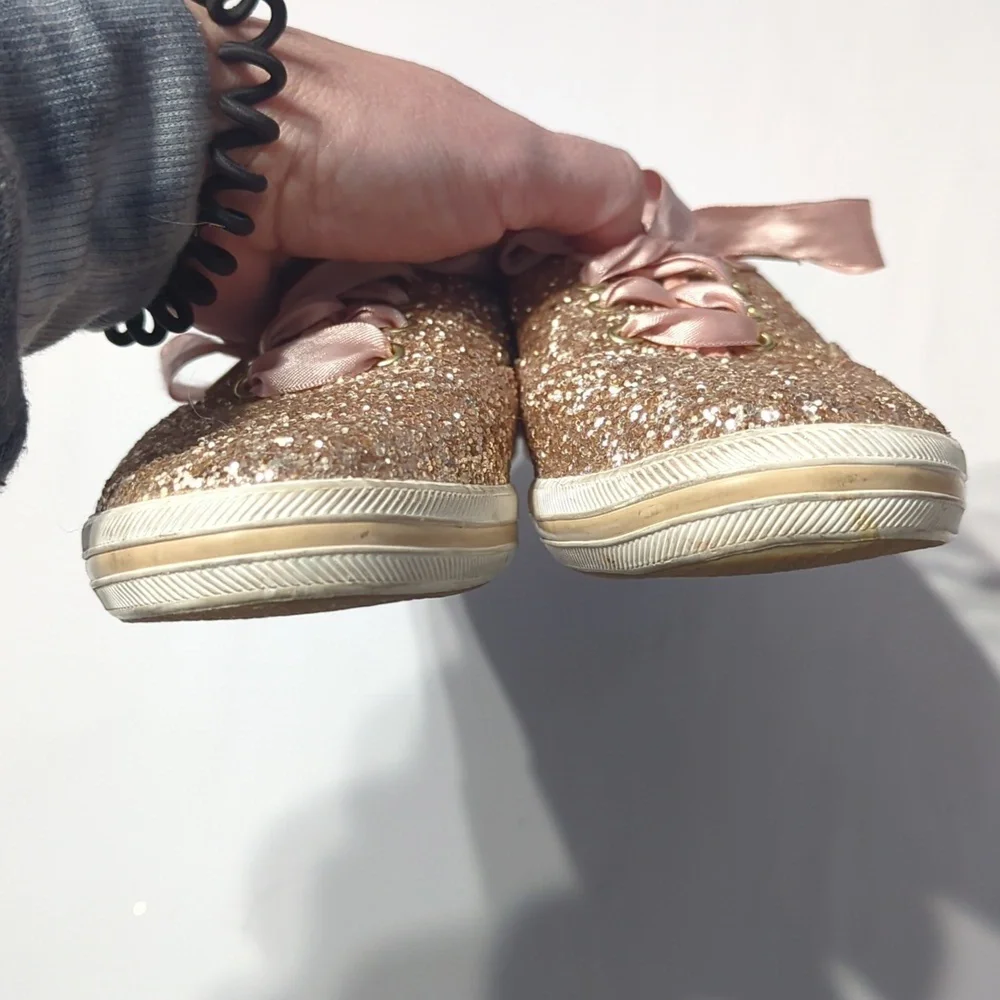 Kate Spade x Keds Women's Sneakers Rose Gold Pink Glitter Lace Up Sneakers sz 6‎